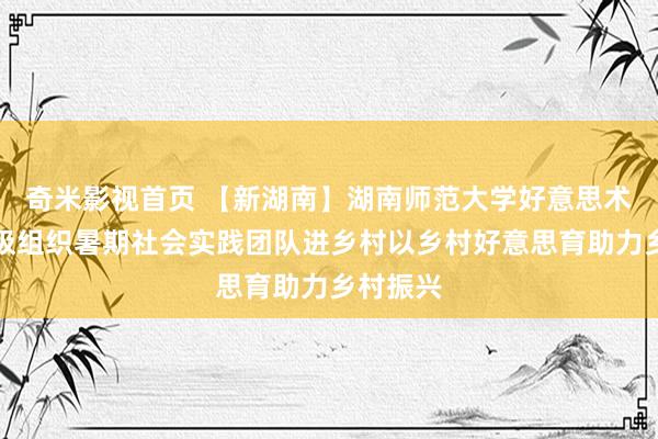 奇米影视首页 【新湖南】湖南师范大学好意思术学院积极组织暑期社会实践团队进乡村以乡村好意思育助力乡村振兴