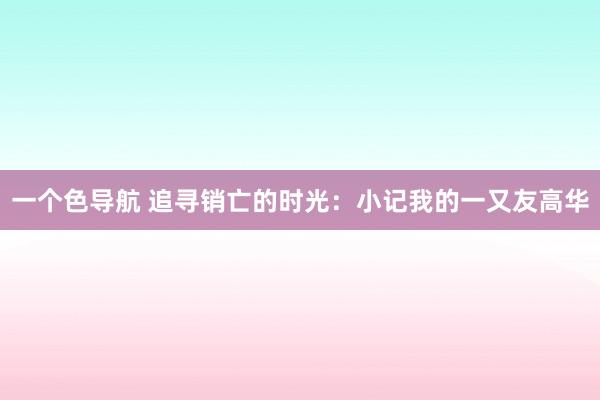 一个色导航 追寻销亡的时光：小记我的一又友高华